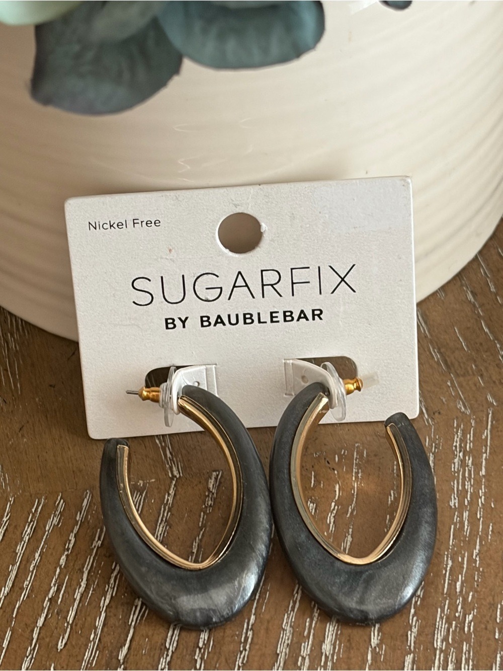 SUGARFIX by BaubleBar Slate Gray Gold Statement Earrings Nickel Free NWT